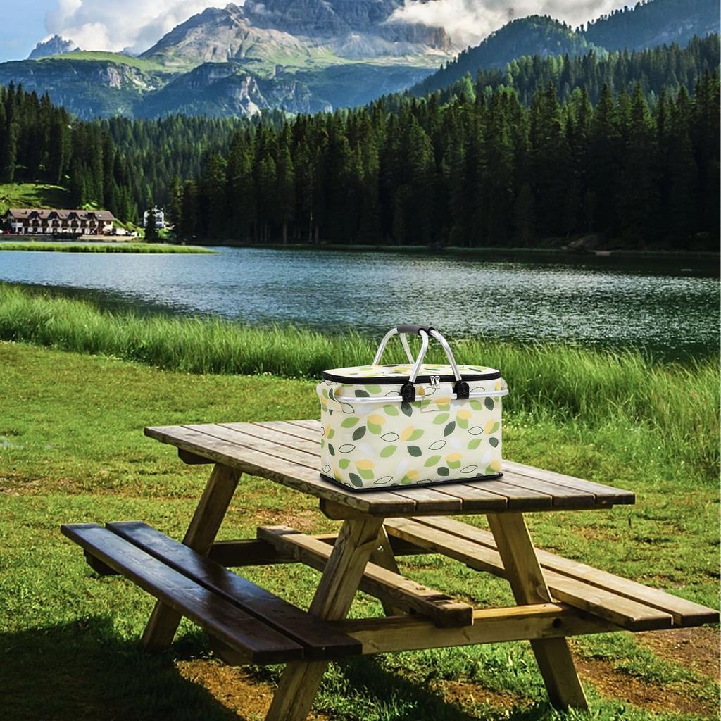 Picnic Bag Foldable Picnic Basket Insulated Comfortable Handle Ice Pockets Cooler Bag for Picnic