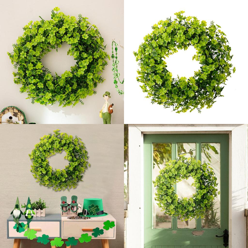 New St Patrick's Day Decorative Four Leaf Clover Green Wreath For Festive Home Decor