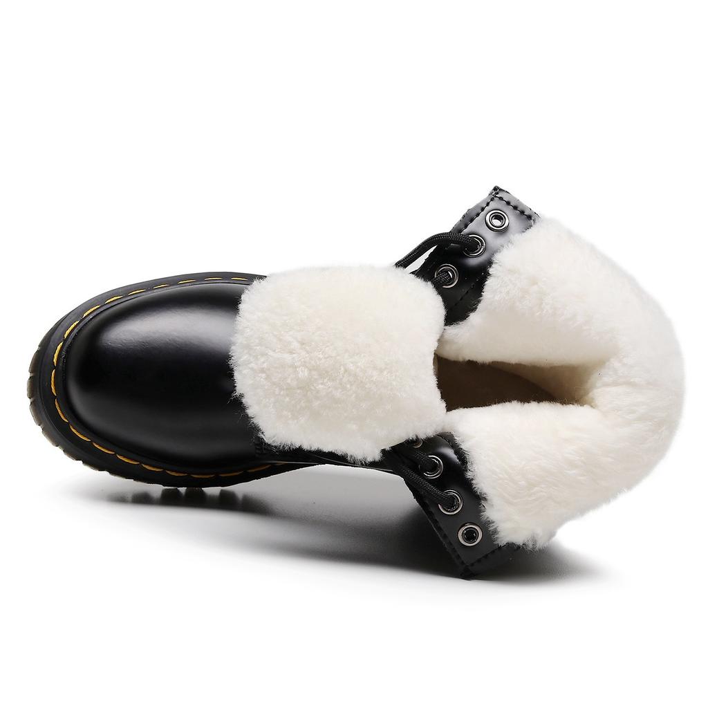 Real wool thick plush high top tooling boots hard leather open edge bead short boots leather boots round head locomotive shoes