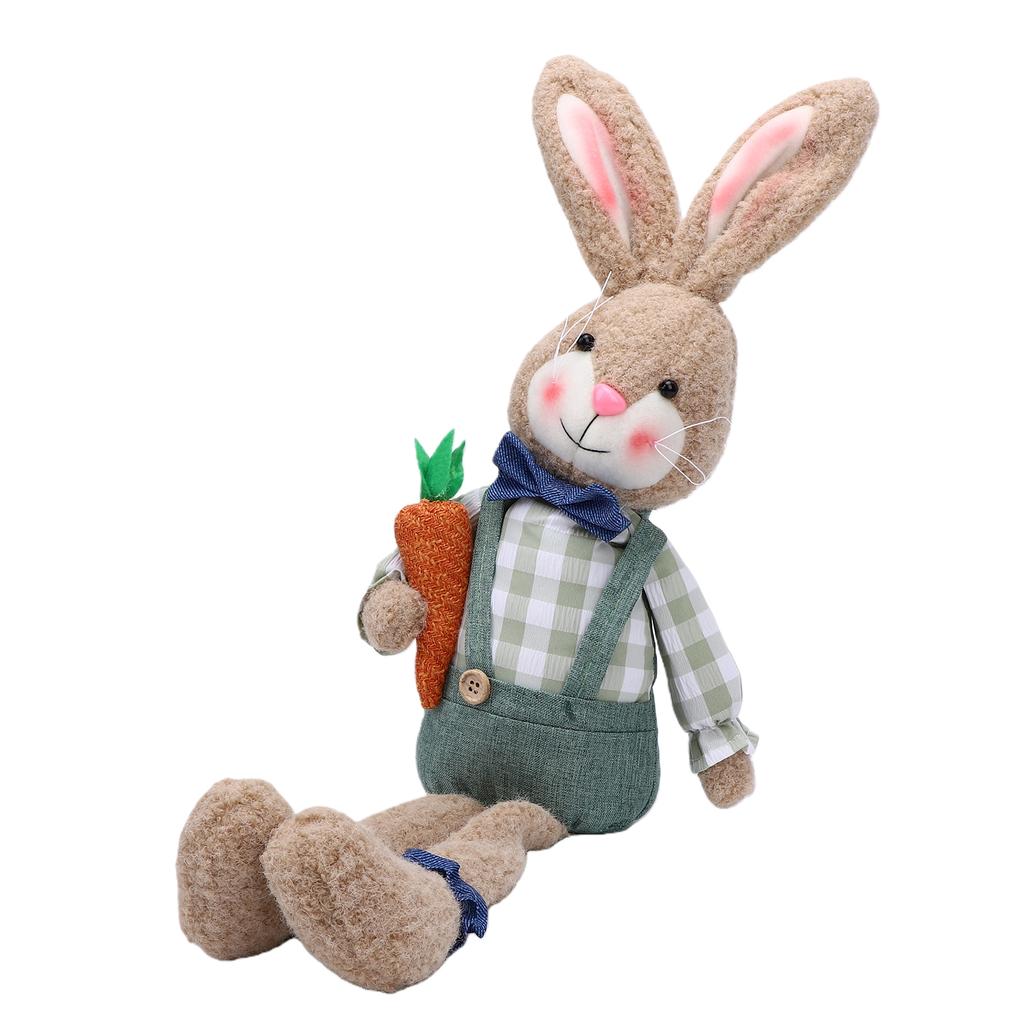 Plush Bunny Desktop Decoration Retro Rustic Style Handmade Easter Bunny Doll with Long Legs Shapable Ears for Table