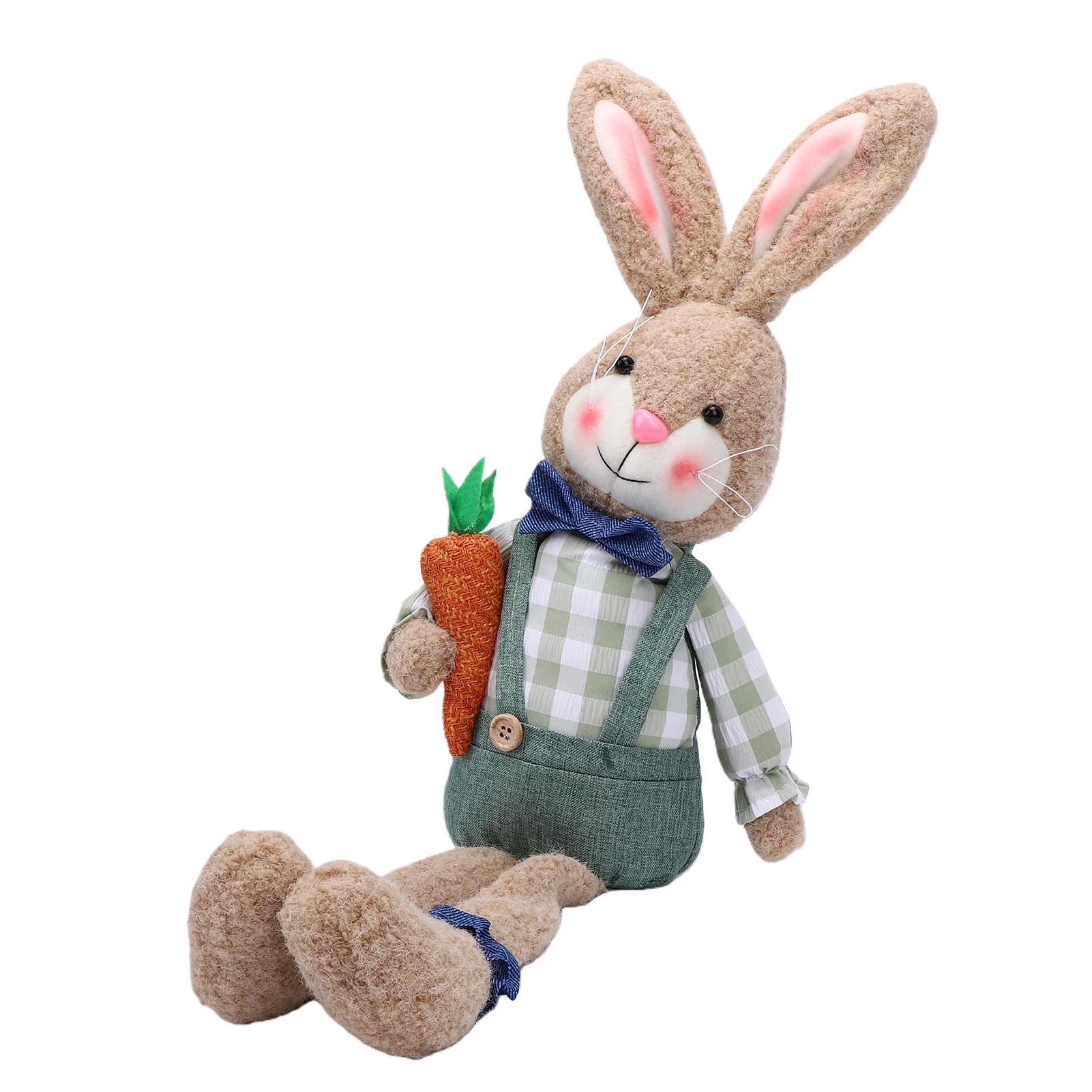 

Plush Bunny Desktop Decoration Retro Rustic Style Handmade Easter Bunny Doll with Long Legs Shapable Ears for Table Type 1