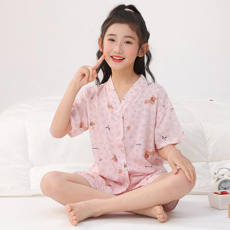 Kids' Thin Cotton Silk Summer Pajamas Set for Boys & Girls - Home Wear for Middle & Older Children