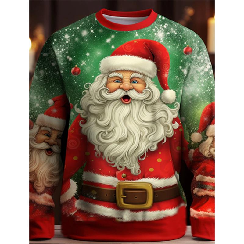 Santa Claus Pattern T-Shirt For Men Christmas Balloon 3D Printed T Shirts Autumn Casual Long Sleeves Loose Round Neck Tops Tees
