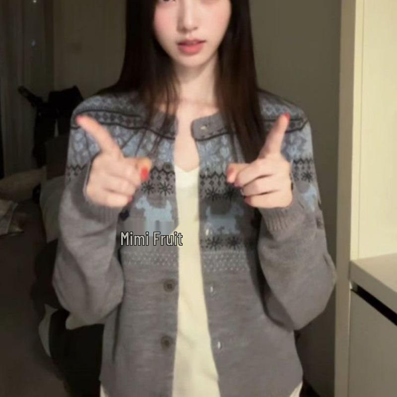 Women's Retro Korean Style Jacquard Cardigan