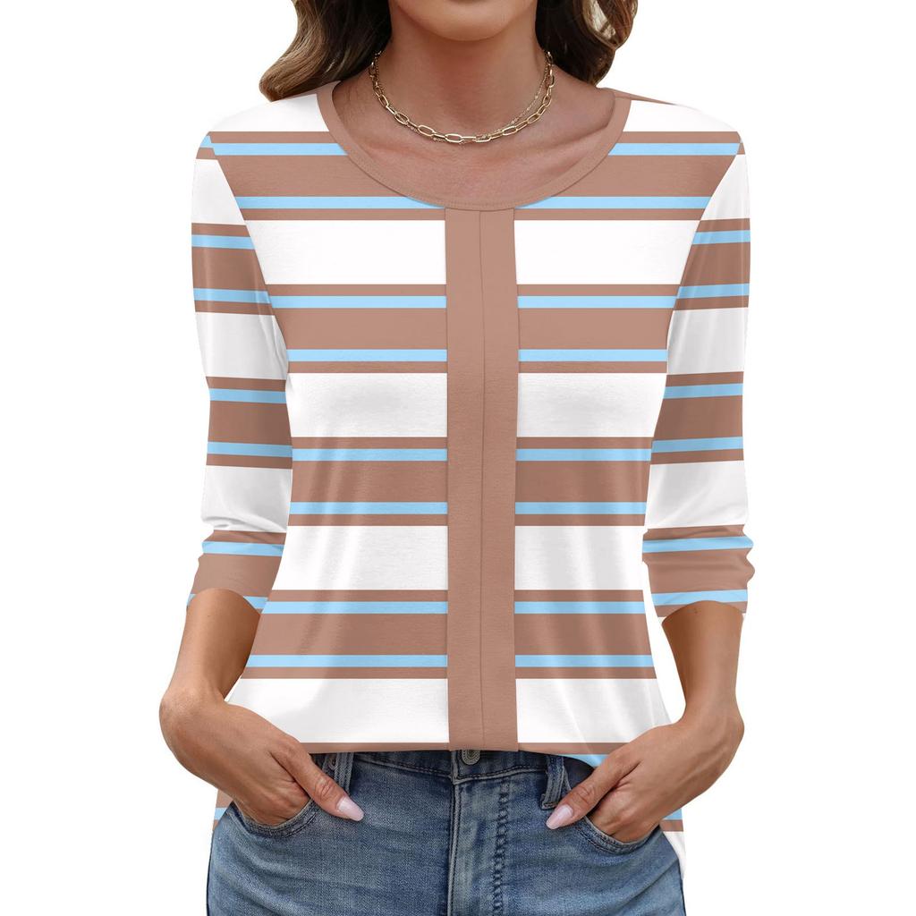 Top elegant pentru femei, casual, cu mânecă trei sferturi, cu guler imprimat, pulover