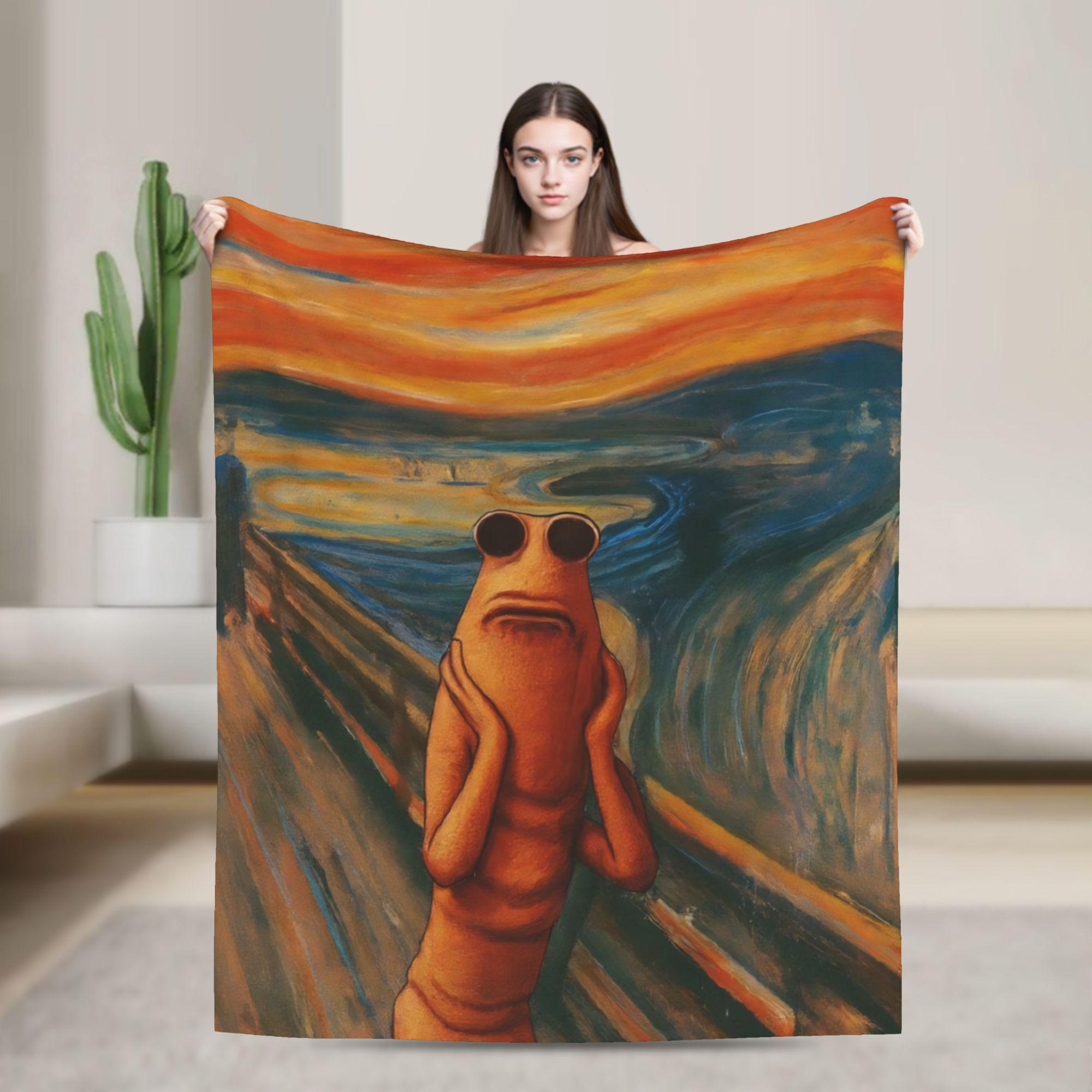 

Marcus the Worm Scream Funny Art Brain Rot Meme Blanket Camping Flannel Throw Blanket For Couch Bed Super Soft Bedspread 30x40in