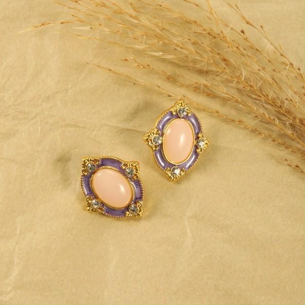 Vintage Jasny Luksus Różowe Kolczyki Sztyfty z Masą Perłową - Świeże, Rozjaśniające Skórę, Wysokiej Klasy Niszowy Design