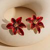 Vintage Red Dripping Oil Flower Stud Earrings for Women Fashion Metal Six Petal Flower Earrings Luxury Casual Party Jewelry Gift