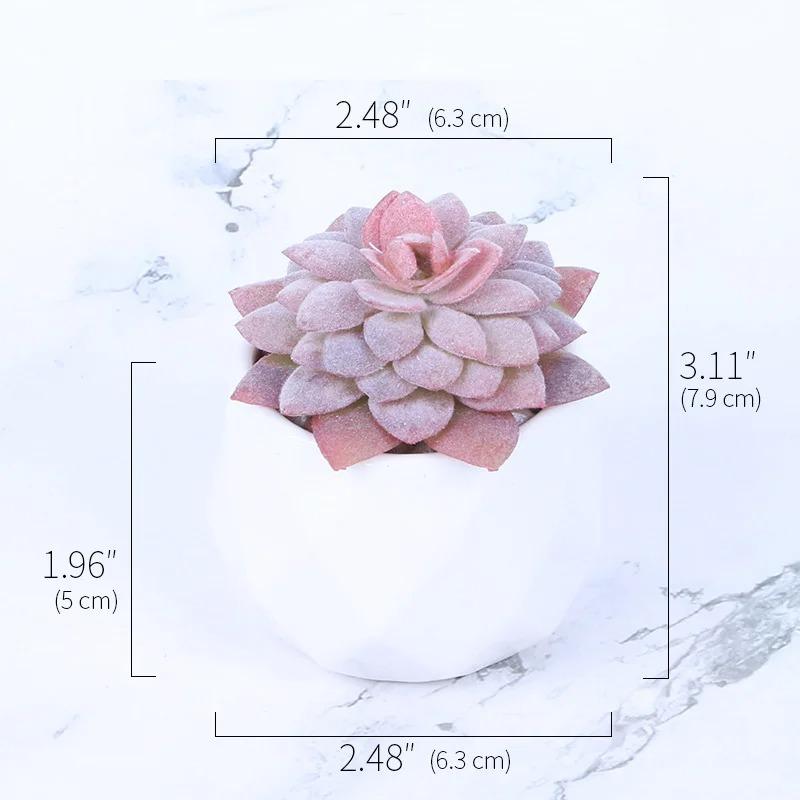 Pink Flocking Artificial Succulents Plants With Pot For Home Garden Decoration Fake Bonsai Flower Planta Artificial Accessories