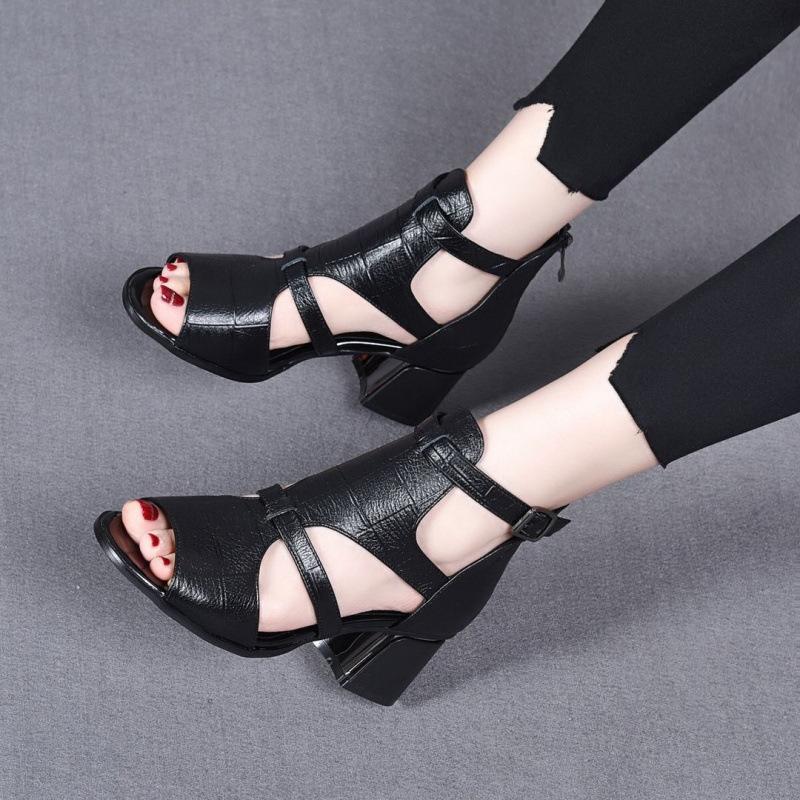 20252025 new large size women's sandals fish mouth hollow one-word wedge heel Roman style sandals women