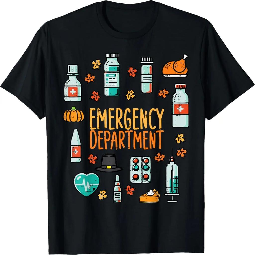 Thanksgiving Nurse Emergency Department Fall Scrub Top Women T-Shirt