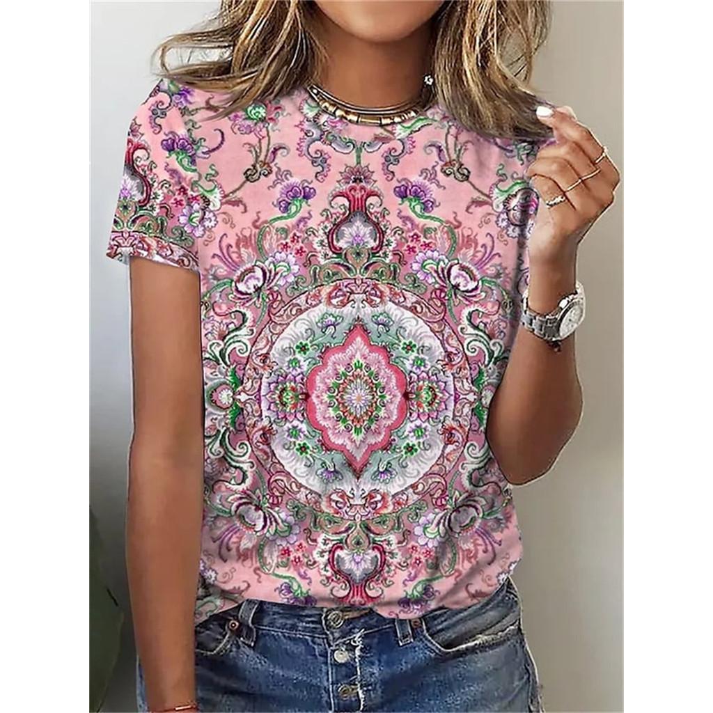 Printed women's round neck loose short sleeved T-shirt animal print top Harajuku streetwear