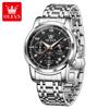 Herren-Analoguhr aus Edelstahl Stahlarmband Wasserdicht Leuchtend Mondphase Chronograph Quarz-Armbanduhr