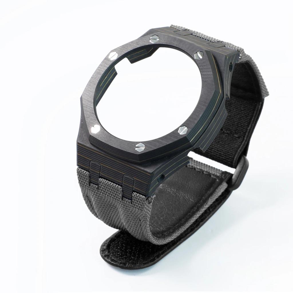 GA-2100 Carbon Fiber Case & Nylon Strap Set for Casio GA2100/2110/B2100/GM2100/GBM2100-Shock Resistant Watch Mod Kit Accessories