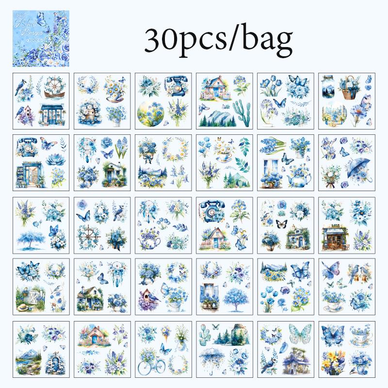 30 Blätter/Packung Schmetterlings-Blumen-Thema-Aufkleberbuch Kreatives Handbuchmaterial DIY-Bilderbuch-Kalender-Sammelalbum-Fotorahmen-Aufkleber