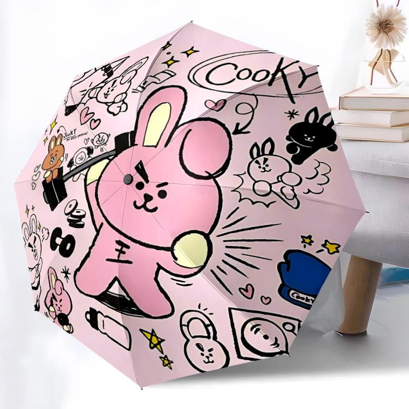 1pc BT21 Automatic Folding Umbrella - Compact 8-Rib Design, Durable Plastic & Iron, Perfect Gift for Friends & Family, Outdoor Umbrella, Fashionable A