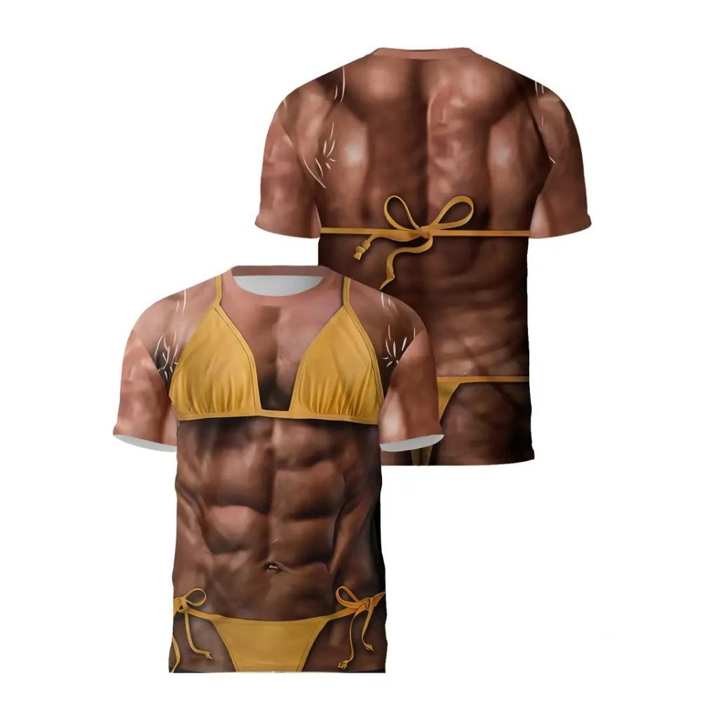 New Funny Muscle Body 3D Printed T-shirt Mens Designer Clothes Streetwear Short Sleeve Top Tees Ugly Chest Hair T Shirt Clothing