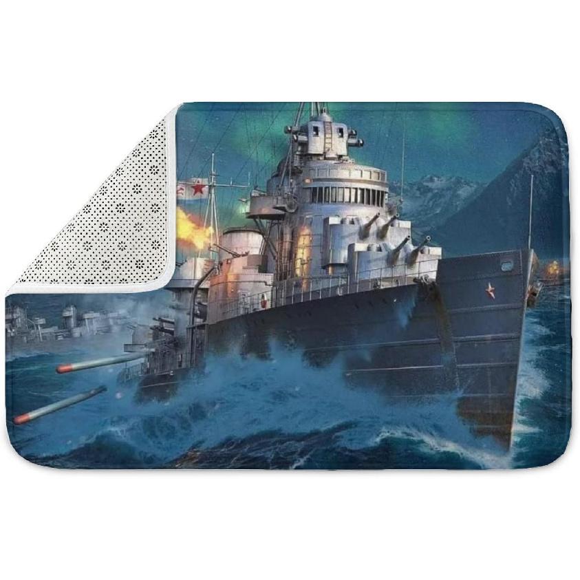 Funny Indoor Door Mat Abstract, World of Warships Islands, Home Decorative Welcome Doormat 24X16 in