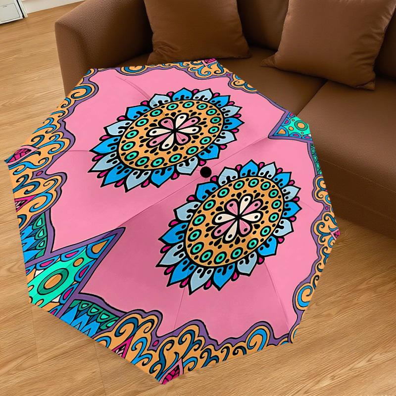 1pc Mandala Pattern Automatic Open/Close Umbrella Compact Folding Umbrella with 8-Rib Shaft for Women/Men, Elegant Birthday1222S