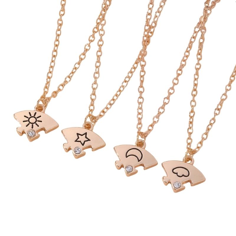 A52E Contemporary Celestials Jewelry Sun Moon Star Clouds Interlocked Necklace Four piece set