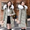 Down Jacket Women's Medium and Long New Slim-fit Fur Collar Warm Duck Down Thickened Jacket Winter
