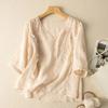 Summer new embroidered cotton and linen top loose temperament literary retro seven-quarter sleeve casual versatile