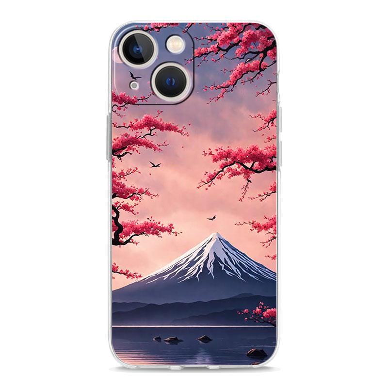 Phone Case For iPhone 16 Cases iPhone 15 12 13 14 16 Pro Max X XR XS Max 15 Plus iPhone11 Cover Japan Mount Fuji Cherry Blossom