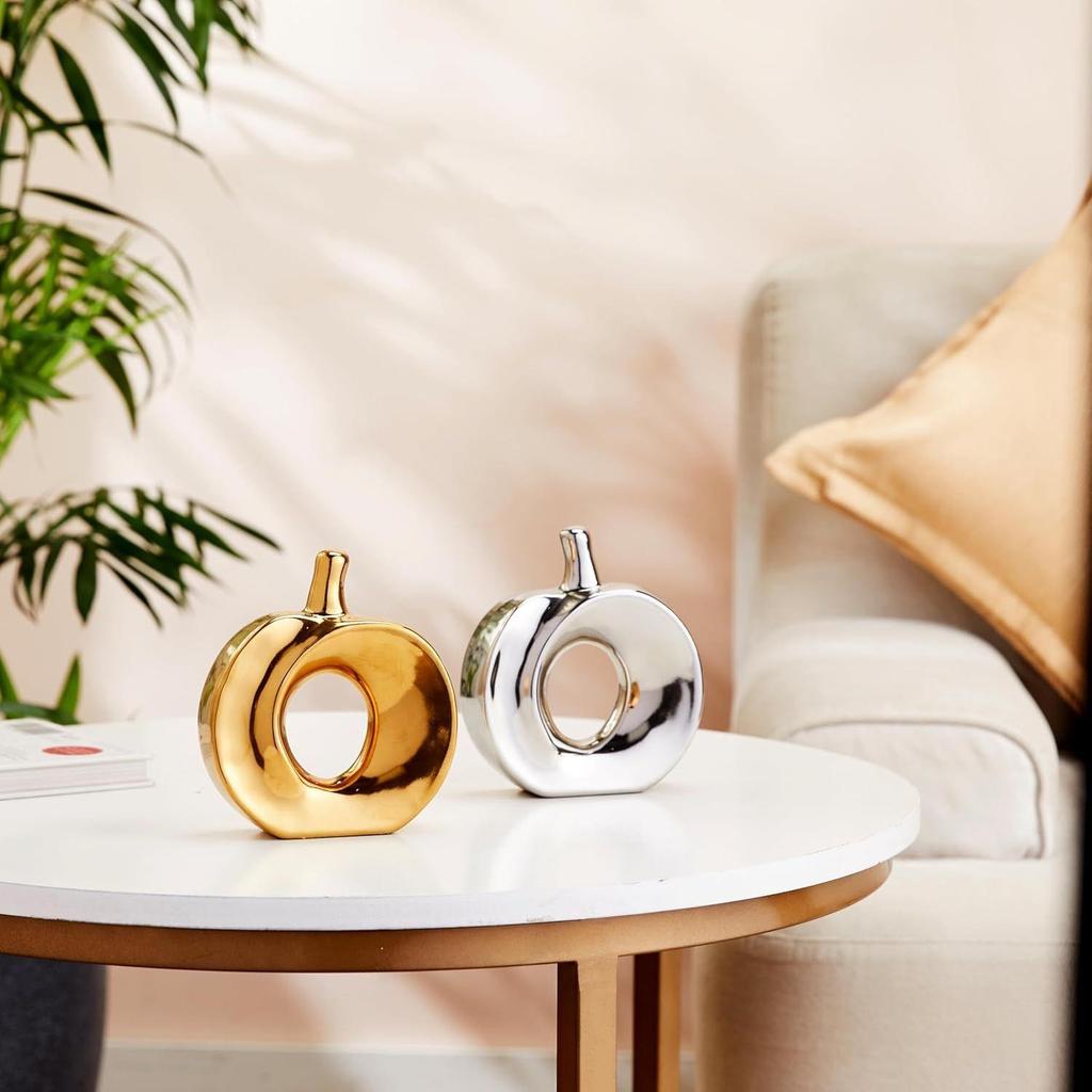 Lavish Golden and Silver Apple Ceramic Home Decor Showpiece (Pack of 2,Golden & Silver)