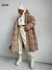 Winter Warmer Damen Oversize Langer Daunenmantel Maxijacke mit Abnehmbarer Kapuze Durchgehender Reißverschluss Gepolstert Langarm