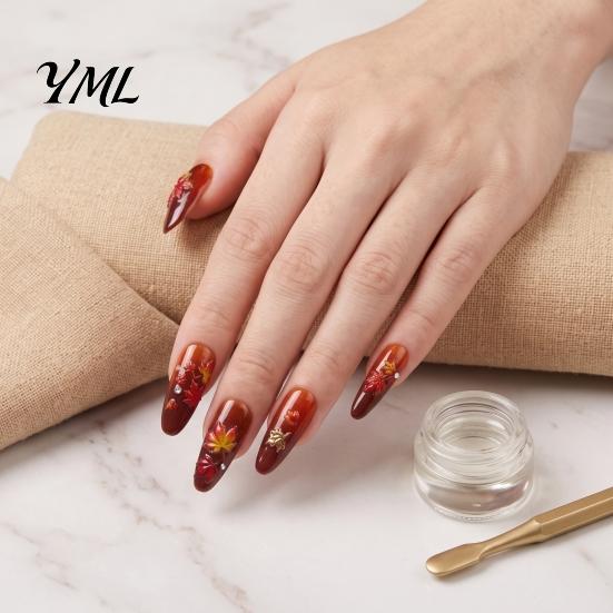 Autumn Nail Decals Maple Leaf Stickers, Self-Adhesive Fall Leaves Decals, Embossed Stickers Women Manicure for Home and Salon Use Easy Application