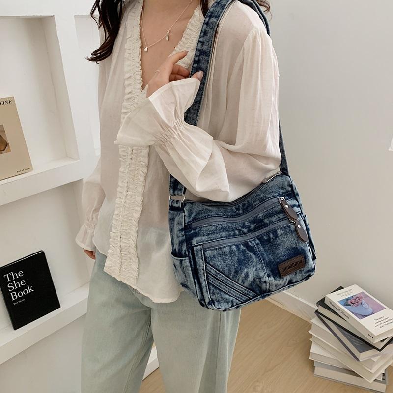 Borsa in Denim da Donna a Spalla per Pendolari Borsa a Tracolla di Grande Capacità