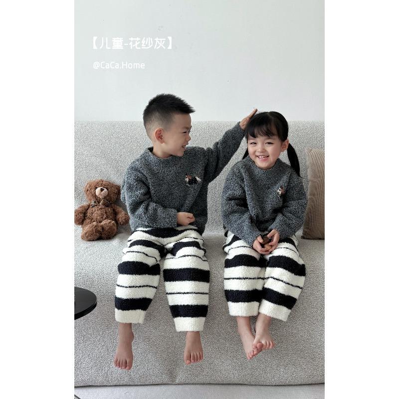 

Children s parent-child autumn and winter half-edge velvet pajamas set, velvet soft and skin-friendly boys and girls loungewear thickened 120cm