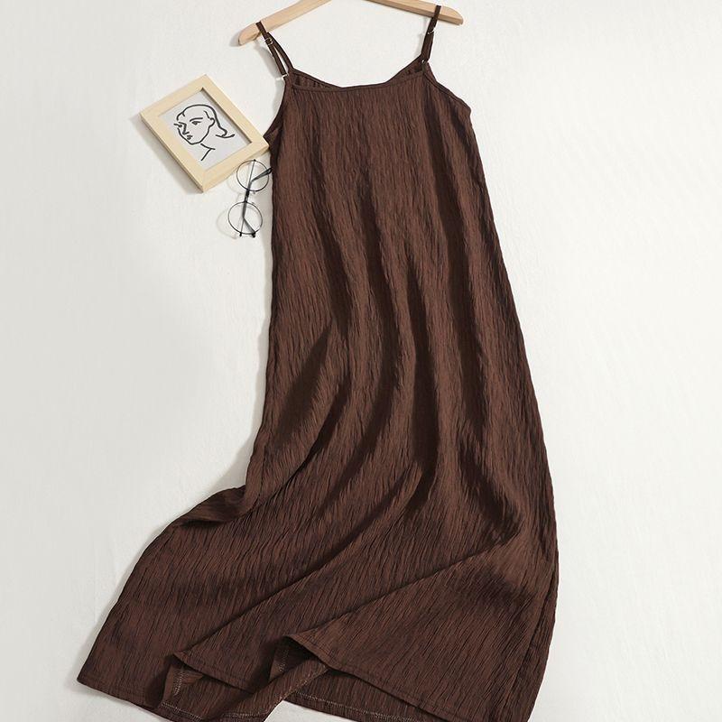 

Платье-бретелька большого размера Платье без рукавов Летнее однотонное платье-бретелька с внутренней стороны Свободное платье выше колена 3XL коричневый