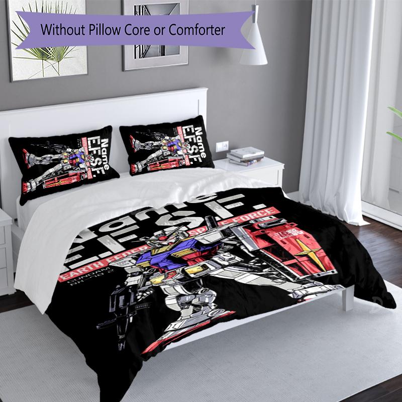 3pcs Custom Name Mobile Suit Gundam Set,Includes 1 Duvet Cover and 2 Pillowcases,All-season Bedroom Decor