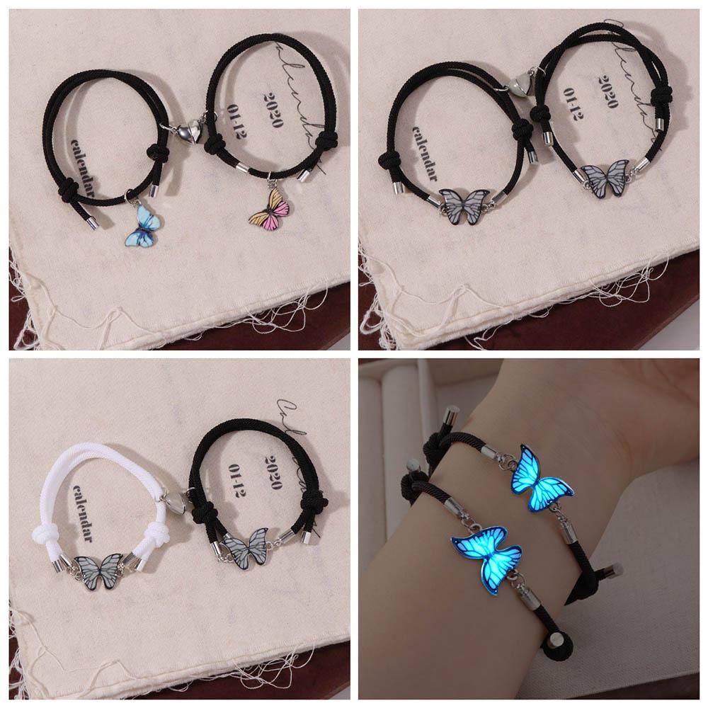 2Pcs/Set Butterfly Magnetic Bracelets Luminous Heart Beaded Bracelet Couple Bracelets Friendship
