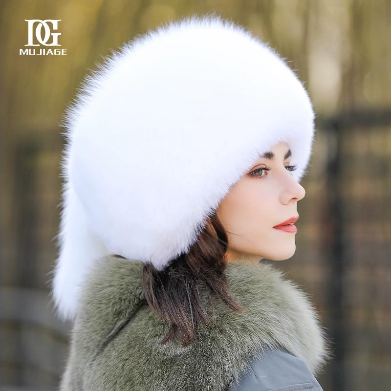 

Шапка жіноча зимова корейська версія тепла універсальна лисяче хутро шапка принцеси модна іноземний стиль зимова шапка з хутра єнота One size(55-60cm) білий