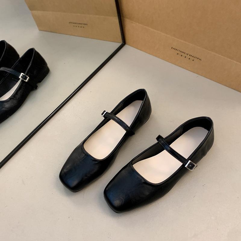 

Versatile one-word strap single shoes spring and autumn new retro Mary Jane shoes flat shoes small leather shoes 40 чорний