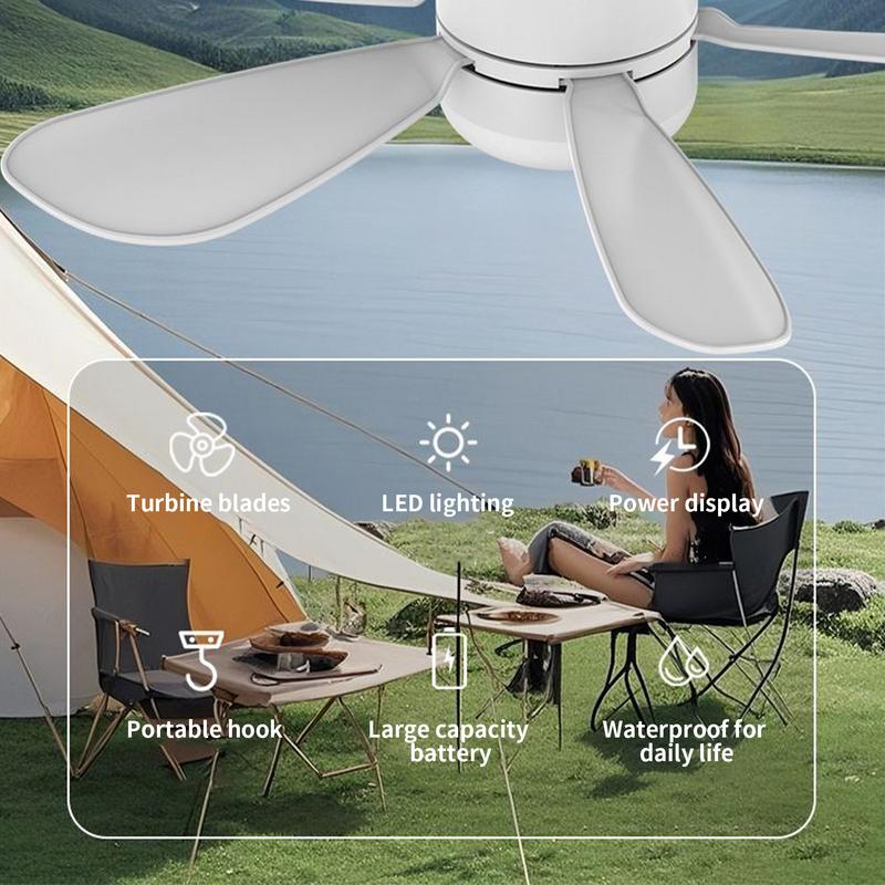 Tent Ceiling Fan For Camping Outdoor Gazebo Fan With Light And Remote Control Adjustable Speed Cooling Device For Outdoor