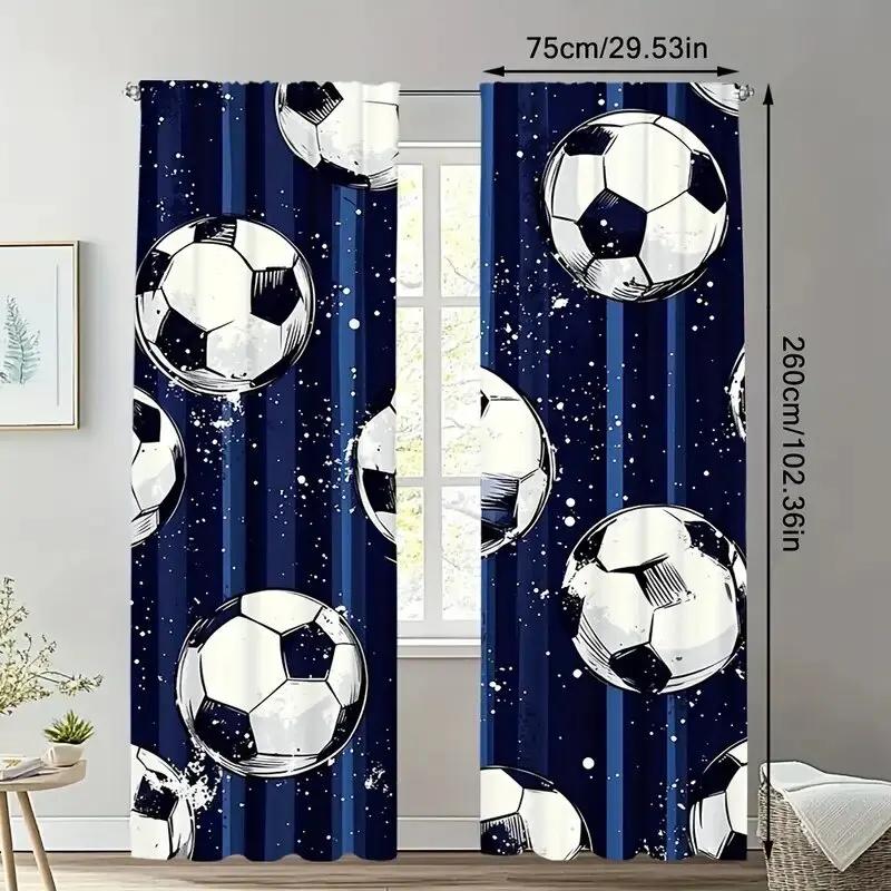 Blue Football Printed Curtains Are Suitable Bedrooms Living Rooms Home Decoration Christmas Curtain For Room Made Of Polyester