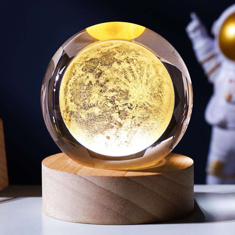 Large Starry Sky Astronaut Crystal Ball Night Light with 3D Carving and Luminous Wooden Base - Perfect Birthday Gift for Girlfriend.