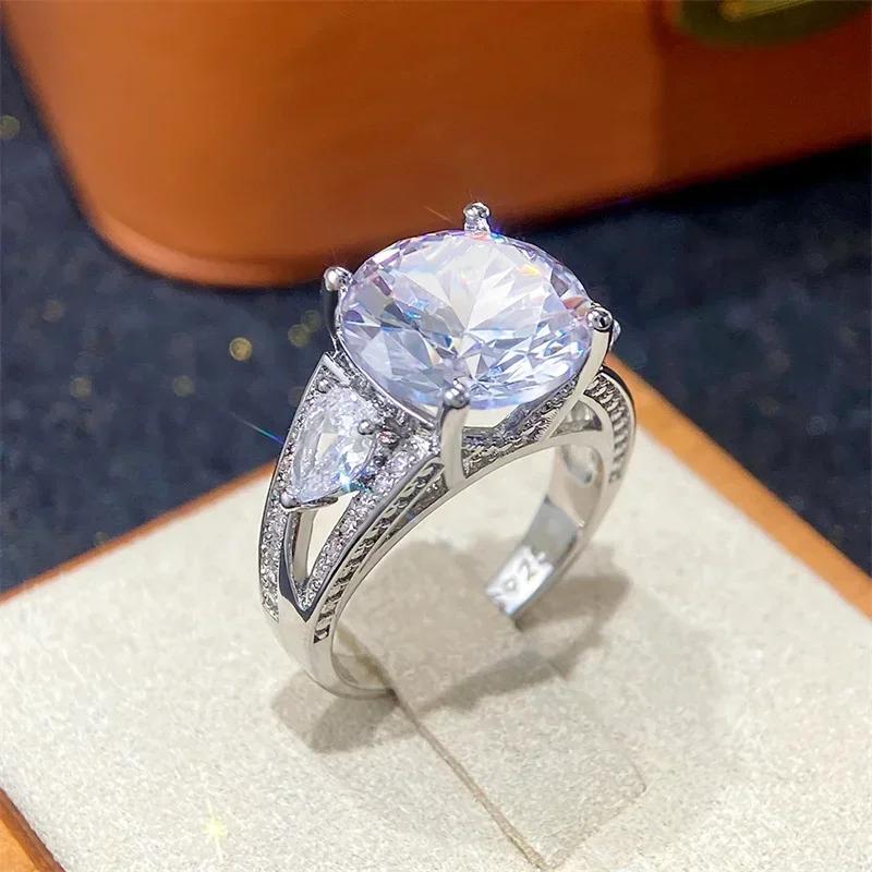 12MM Cubic Zirconia Crystal Rings for Women Luxury Wedding Accessories Silver Color Proposal  Gift Fashion Jewelry