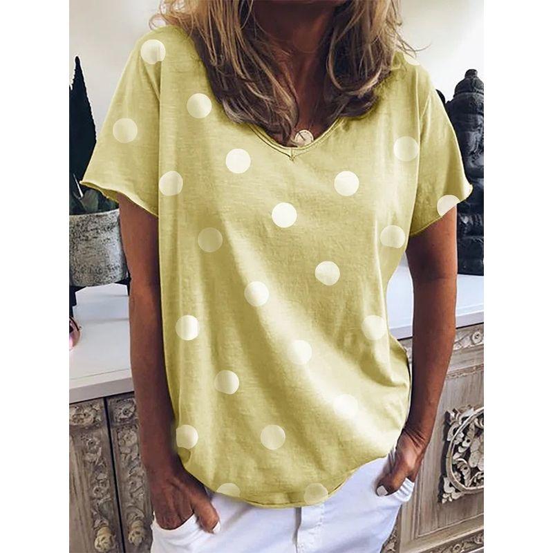 and America Cross Border Export Fashion Summer Women's Casual Short Sleeve T-Shirt Loose Polka Dot Plus Size Plus Size Ladies Half Sleeve Top T-shirt