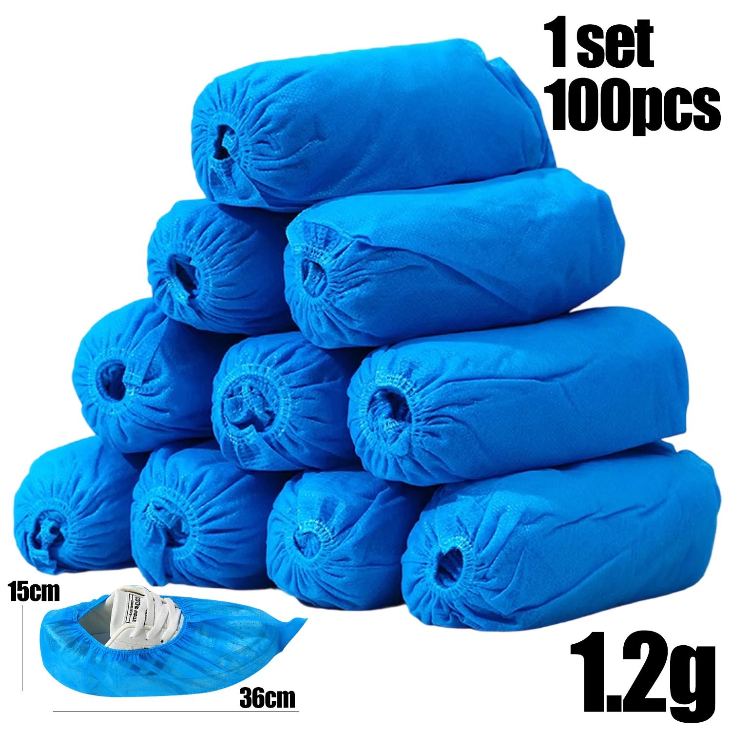 

100PCS Disposable Shoe Covers Waterproof Dustproof Plastic Nonwoven Non-Slip Overshoes Portable Indoor Outdoor Protection