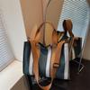 Canvas shoulder bag literary stripe large capacity student tote bag trendy fashion shopping bag