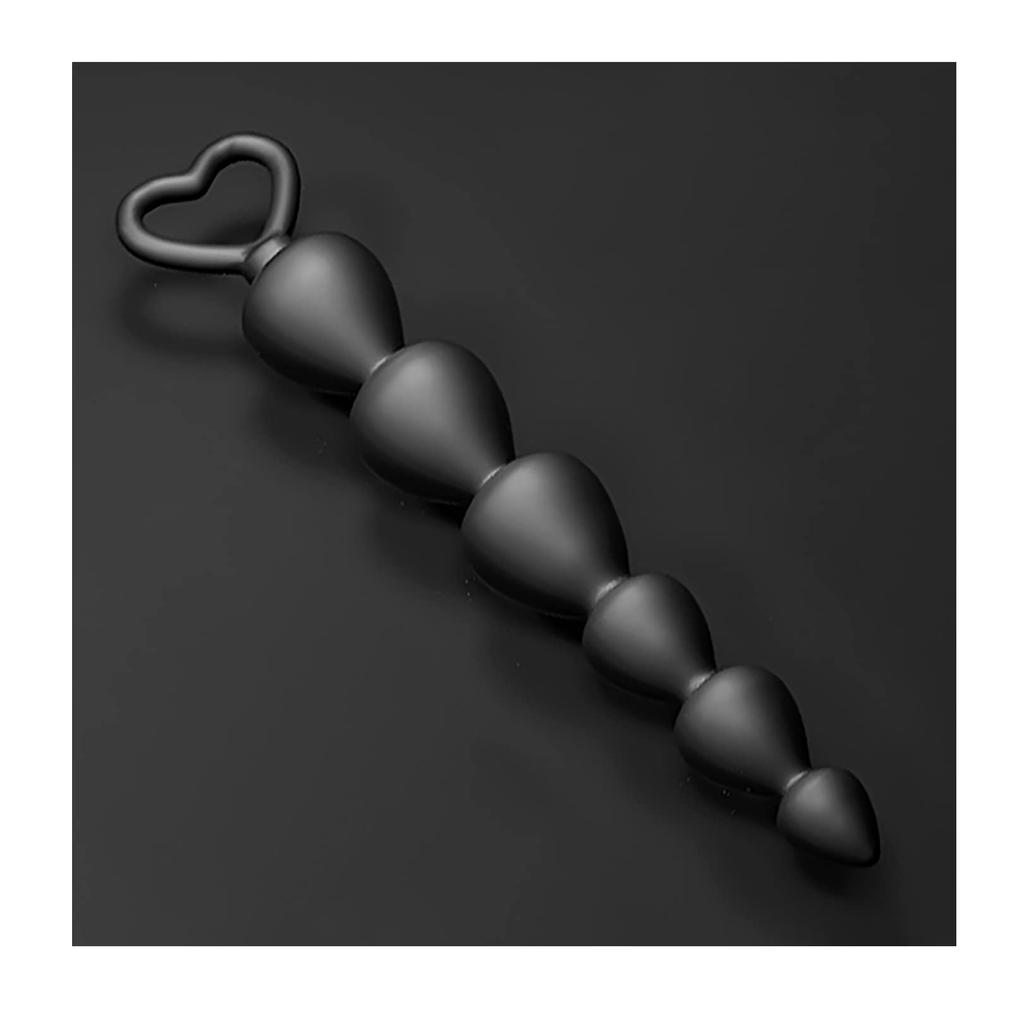 Anal Beads for Anal Thin Anal Silicone Anal Plug with Finger Anal Black Beginners, 6-Bead Pearls, Beads, Loop, Multi-Purpose Toy, 175mm,
