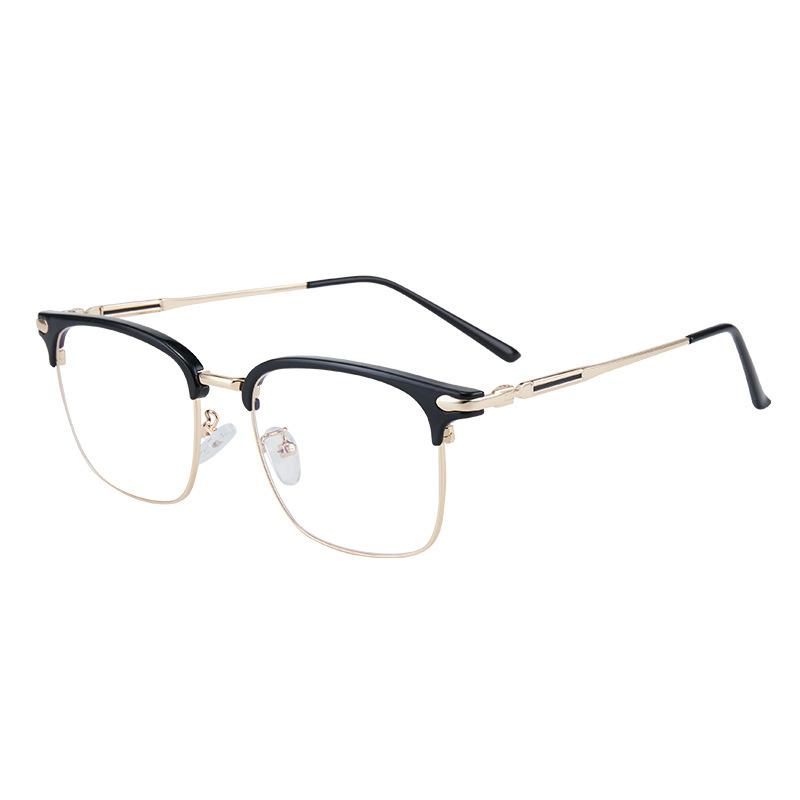 New metal half frame business anti-blue light myopia glasses frame men's simple eyebrows retro flat mirror
