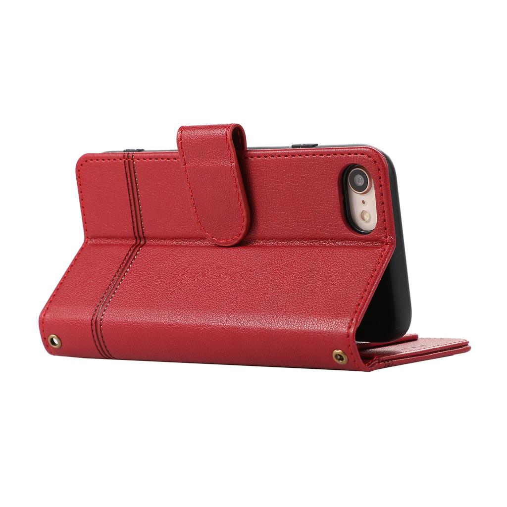 For iPhone SE (2022)/SE (2020)/7/8 4.7 inch Cell Phone Case PU Leather Wallet Cover with 2 Straps