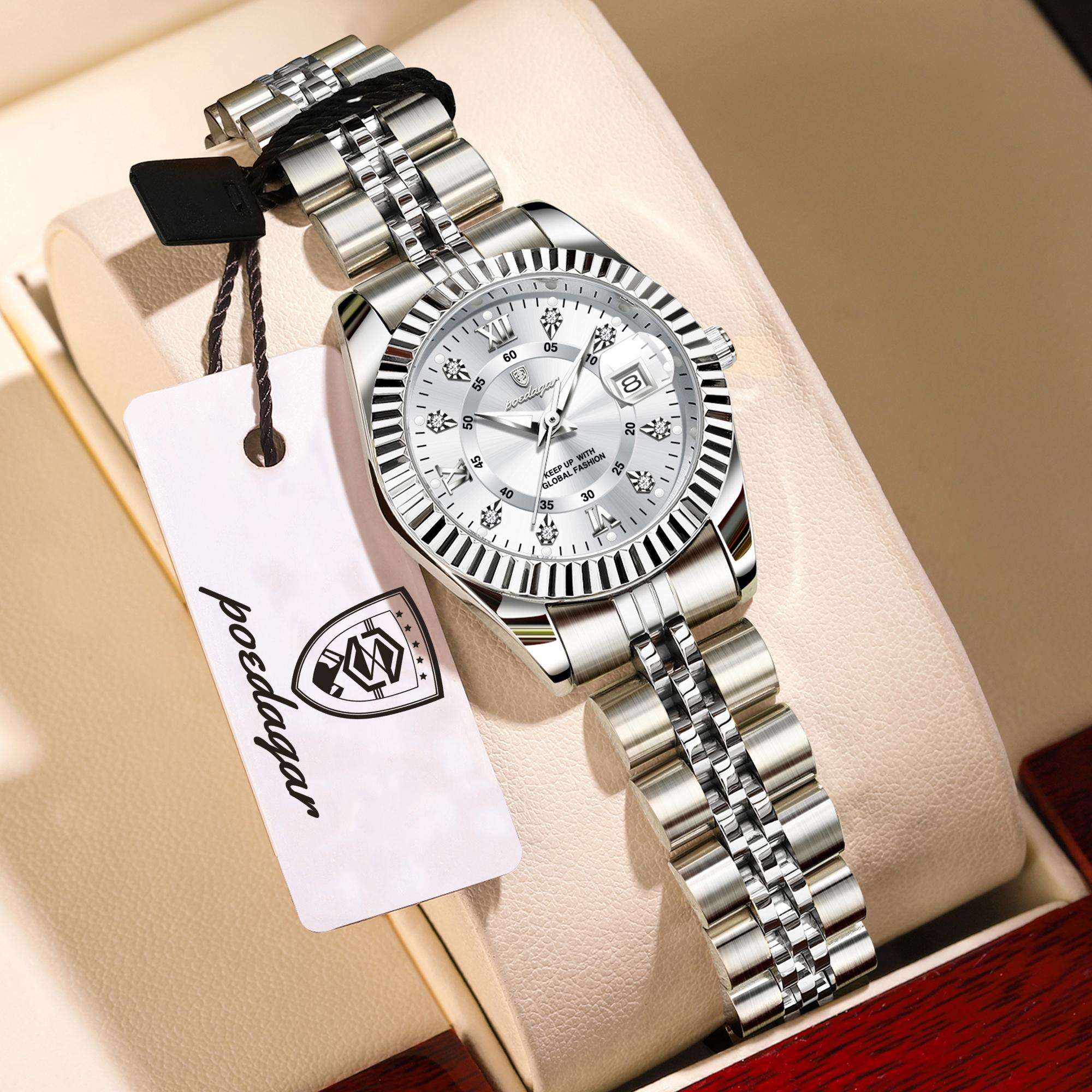 

POEDAGAR Elegant Women s Watch Waterproof Luminous Date Fashion Ladies Wristwatch Stainless Steel Quartz Watches for серебряный/белый