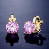 Trendy Round Cubic Zirconia Copper Clip Earrings For Women Gold Crystal Metal Earring Party Wedding Daily Jewelry