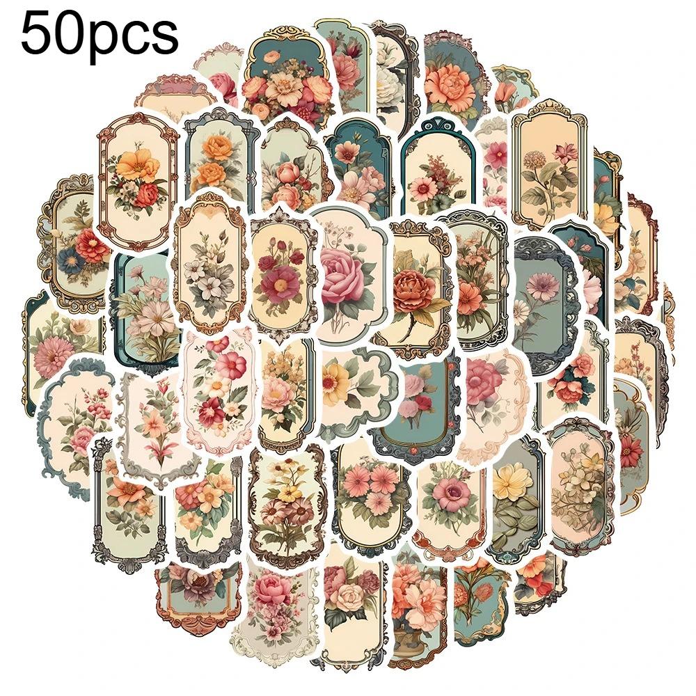 50 шт. Винтажные наклейки с зеркальными цветами в стиле граффити, Ретро наклейки, DIY наклейки для ноутбука, телефона, блокнота, дневника, украшение для скрапбукинга